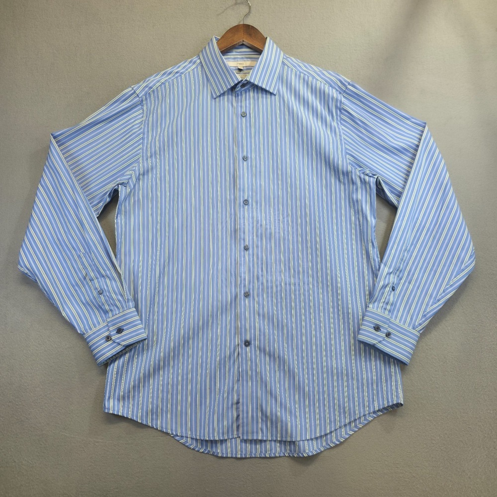 Next Men's Tailored Fit Long Sleeve Button Up Blue Striped‎ Dress Shirt Size 16